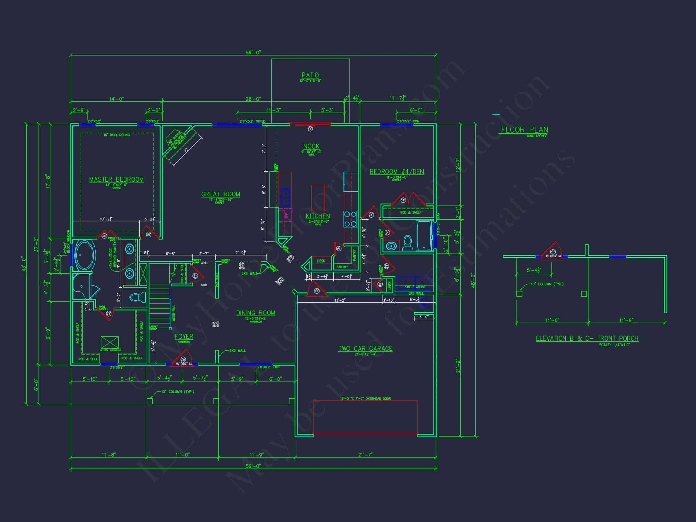 10-1017 HOUSE PLAN - Traditional Colonial Revival House Plan with Craftsman Charm – 2,864 Sq Ft, 4 Beds 10 Elegant house Plan with Detailed Floor Plan and CAD Designs