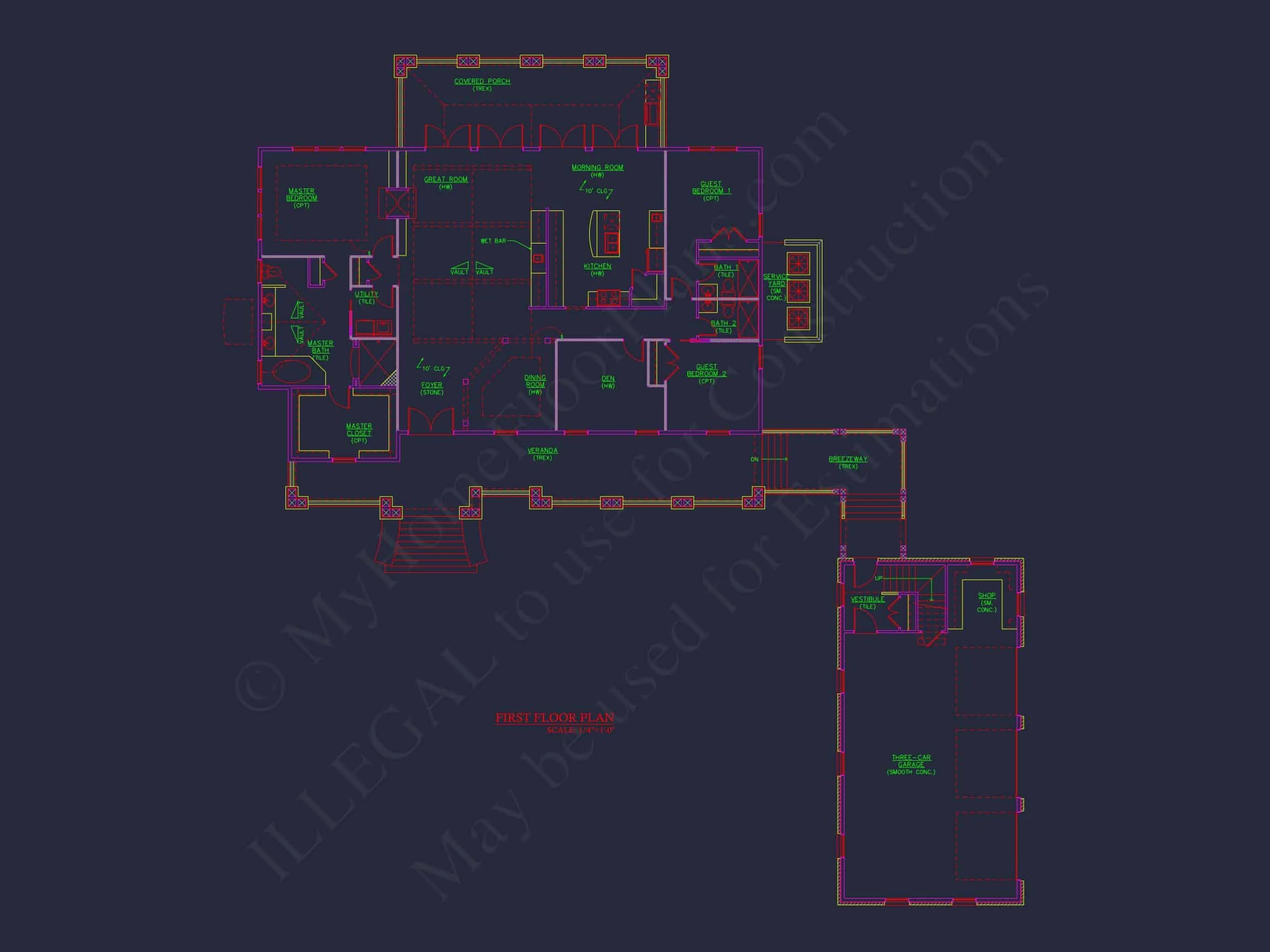 10-1014 HOUSE PLAN - Craftsman Ranch Cottage House Plan – 3,536 Sq Ft, 3 Bed + Bonus Room 8 Craftsman house Plan with Spacious Floor Plan and CAD Designs