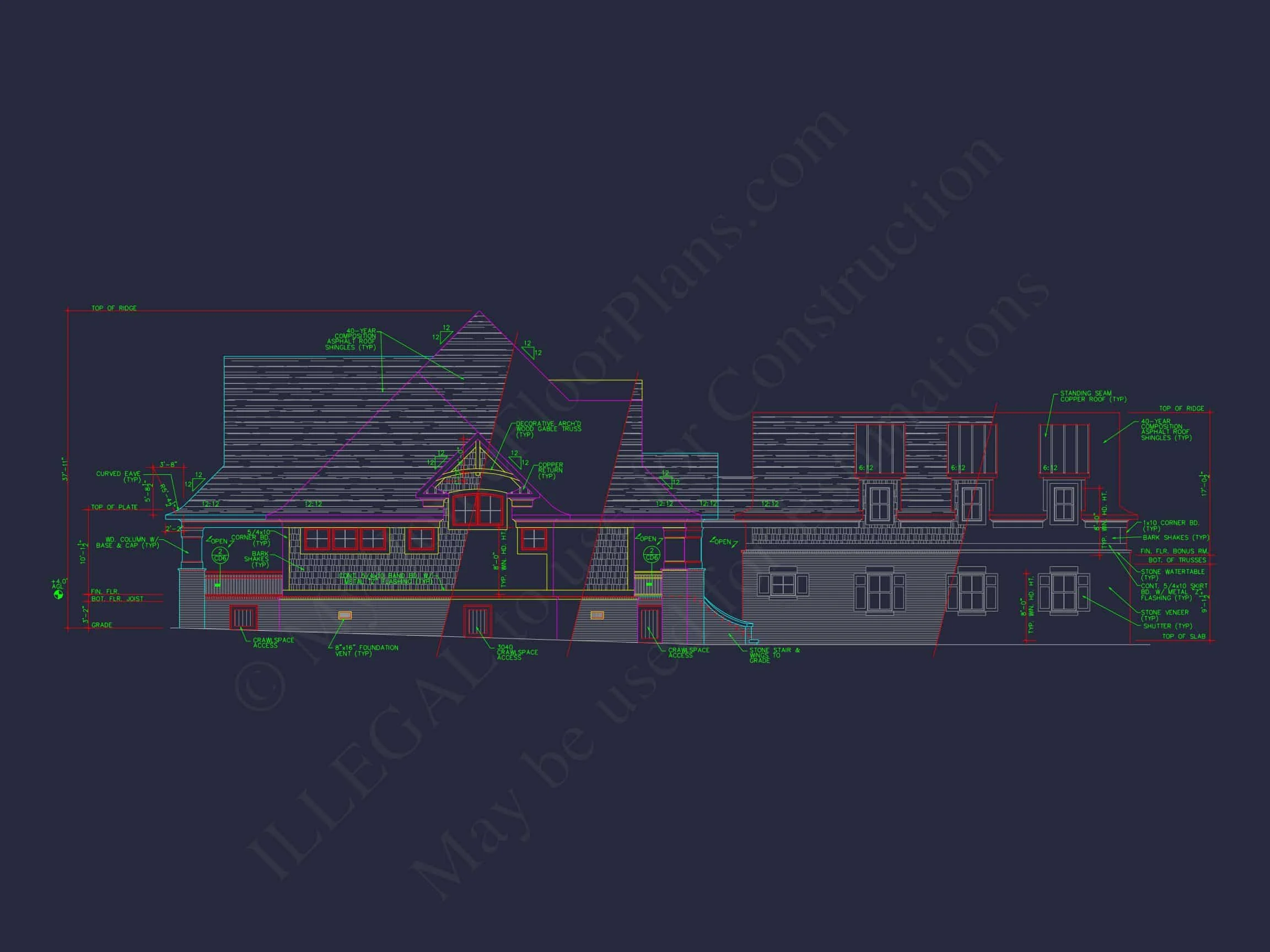 10-1014 HOUSE PLAN - Craftsman Ranch Cottage House Plan – 3,536 Sq Ft, 3 Bed + Bonus Room 3 Craftsman house Plan with Spacious Floor Plan and CAD Designs