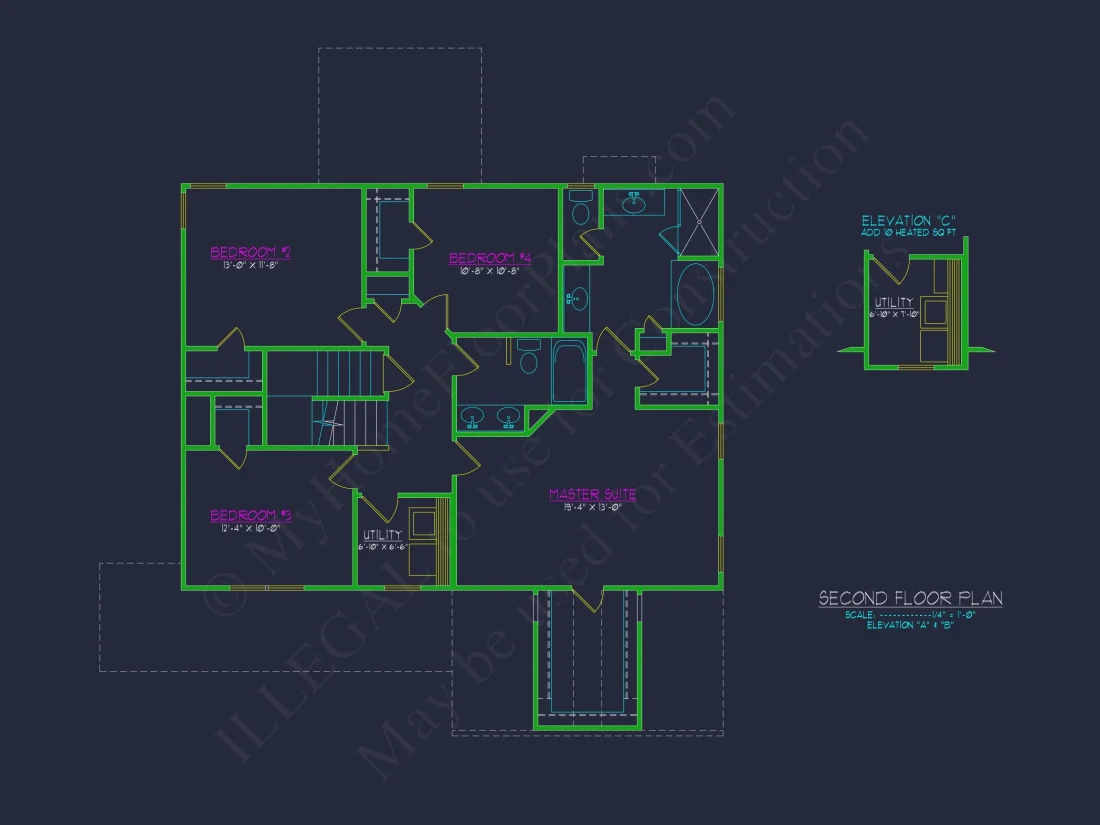 2280 Sq Ft 4-Bedroom 2-Story Traditional house Plan & Blueprint Designs