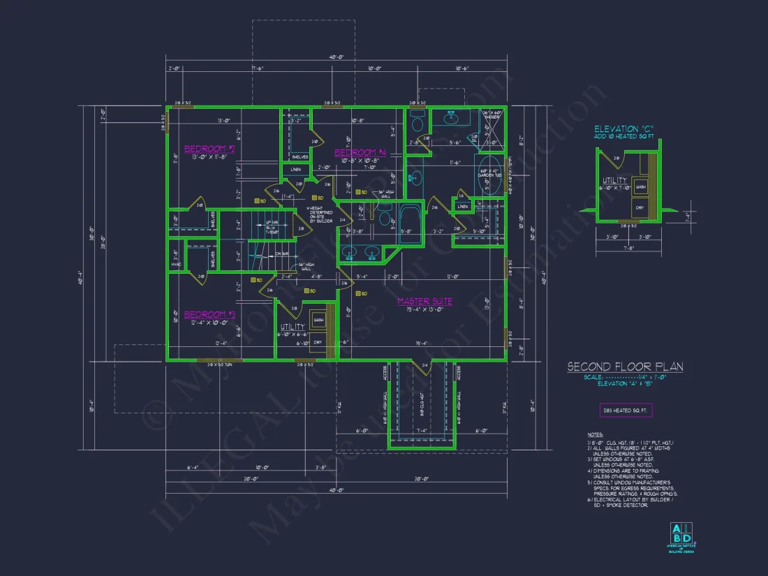 2280 Sq Ft 4-Bedroom 2-Story Traditional house Plan & Blueprint Designs