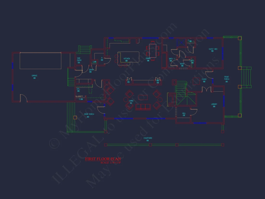 Craftsman house Plan w/2-Story, 4 Bed, 3 Bath & 2-Car Garage Blueprint