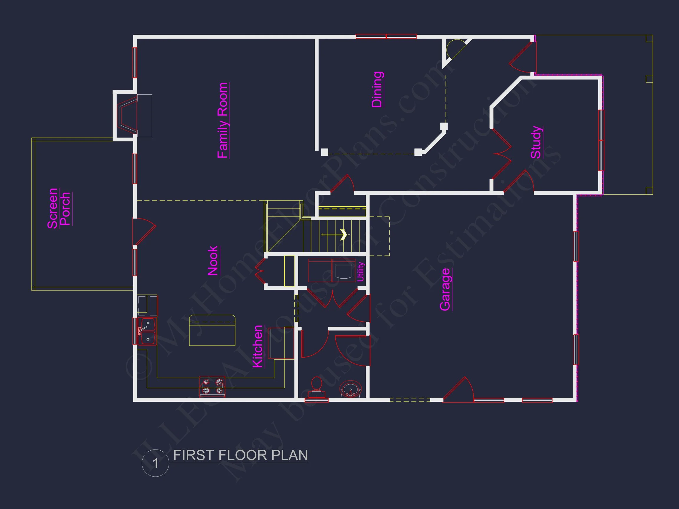 Modern Craftsman house Plan with Spacious Floor Design and CAD Blueprint
