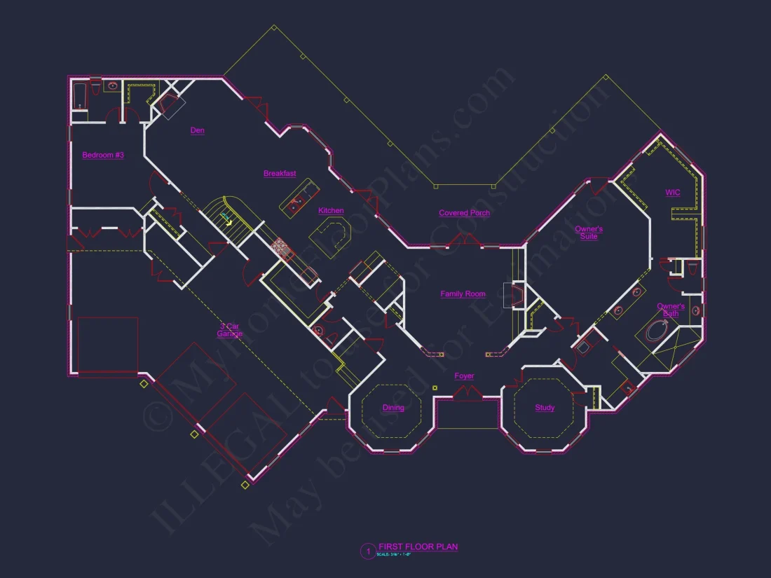 French Country house Plan - 2 Story, 3 Bed, 3 Bath Blueprint Design
