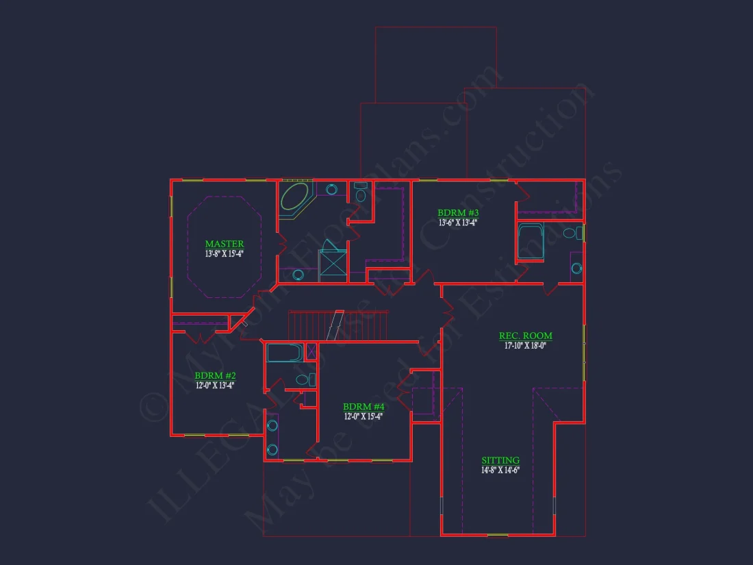 Spacious house Floor Plan with 4 Bedrooms & CAD Designs