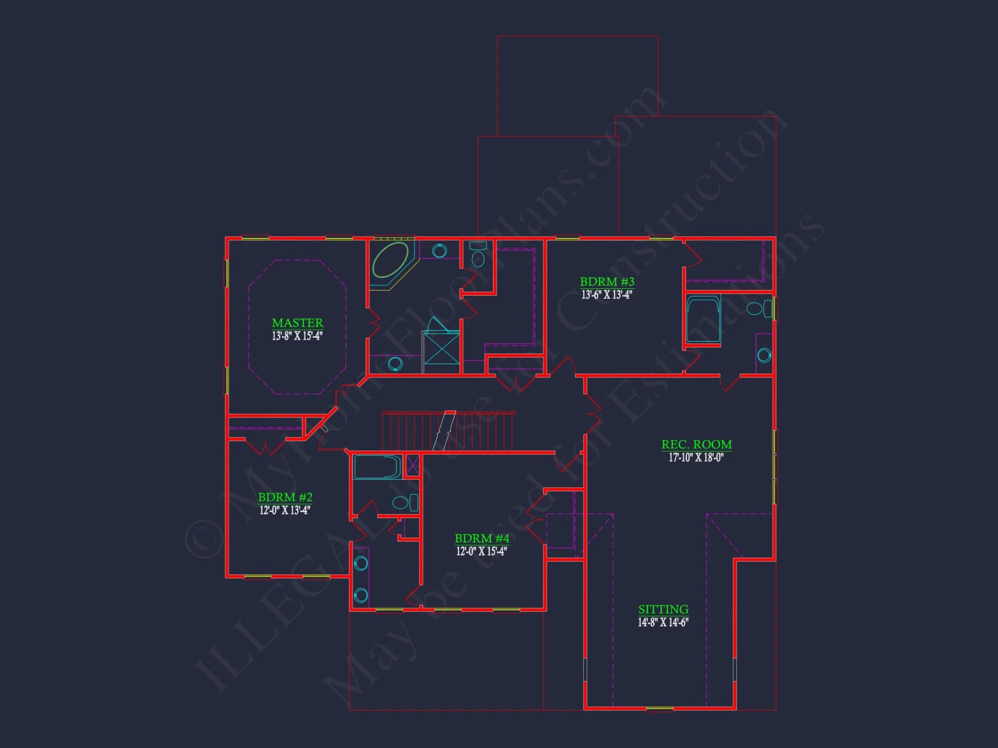 Spacious house Floor Plan with 4 Bedrooms & CAD Designs