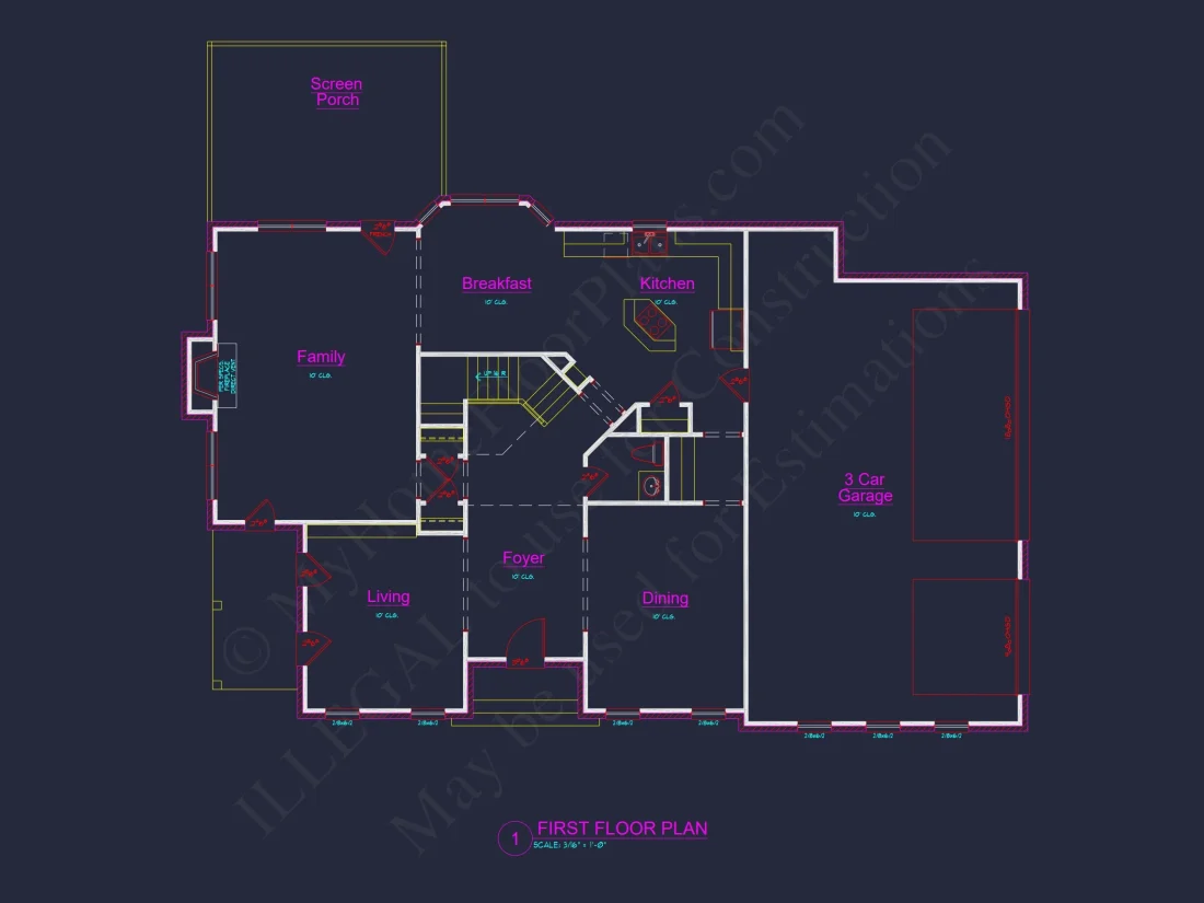 Traditional 4-Bedroom house Plan with 3-Car Garage (3490 Sq Ft)
