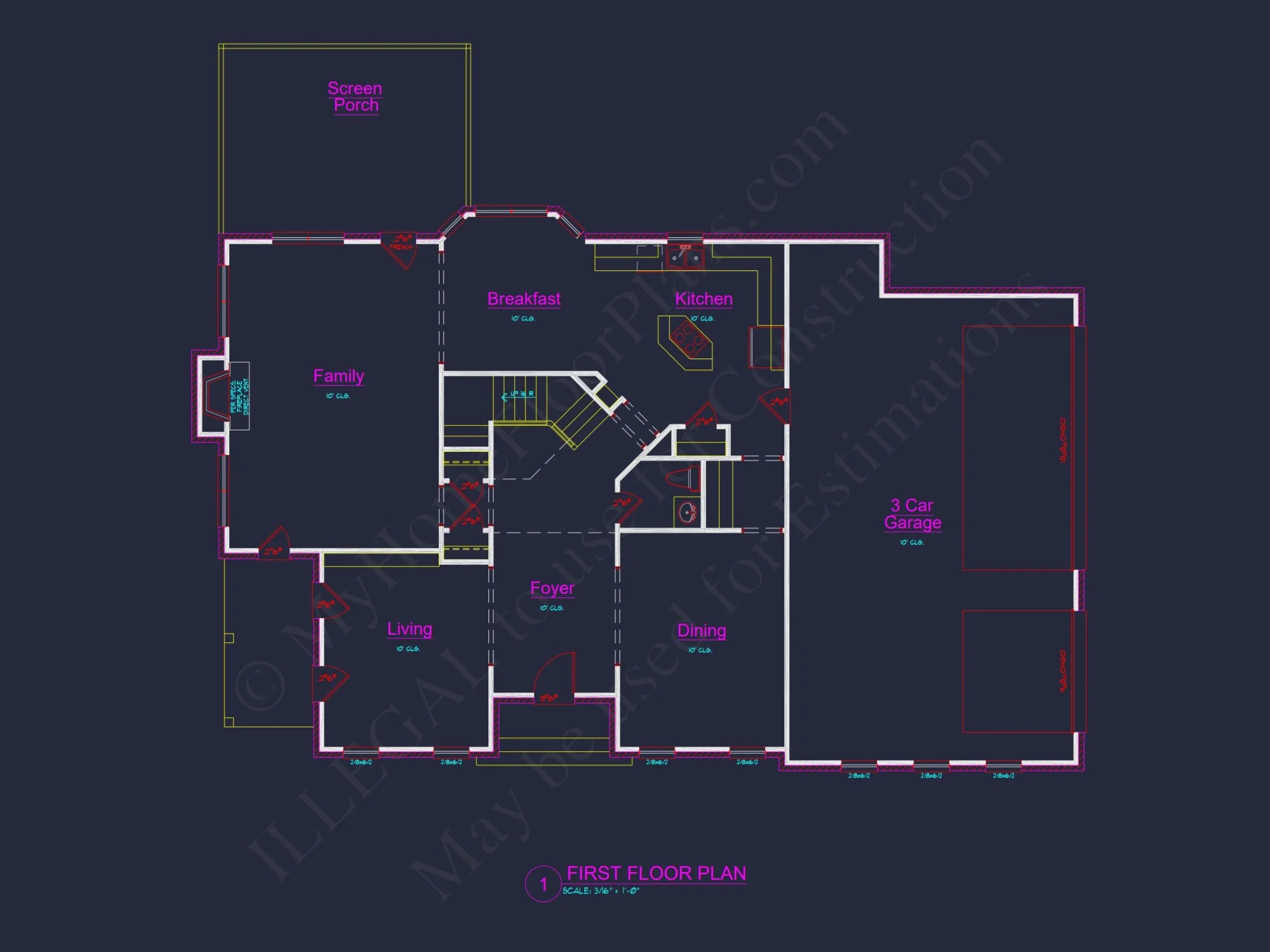 Traditional 4-Bedroom house Plan with 3-Car Garage (3490 Sq Ft)
