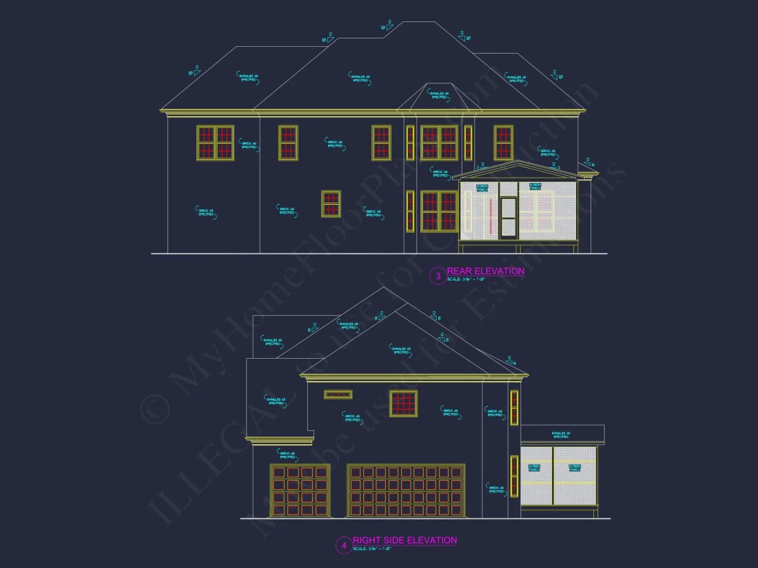 Traditional 4-Bedroom house Plan with 3-Car Garage (3490 Sq Ft)