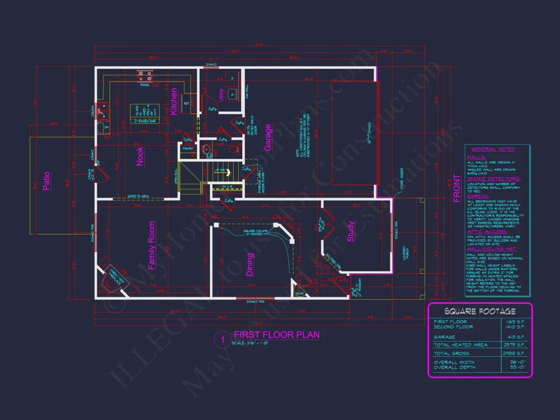 Modern Craftsman house Plan: Spacious CAD Architecture Blueprint