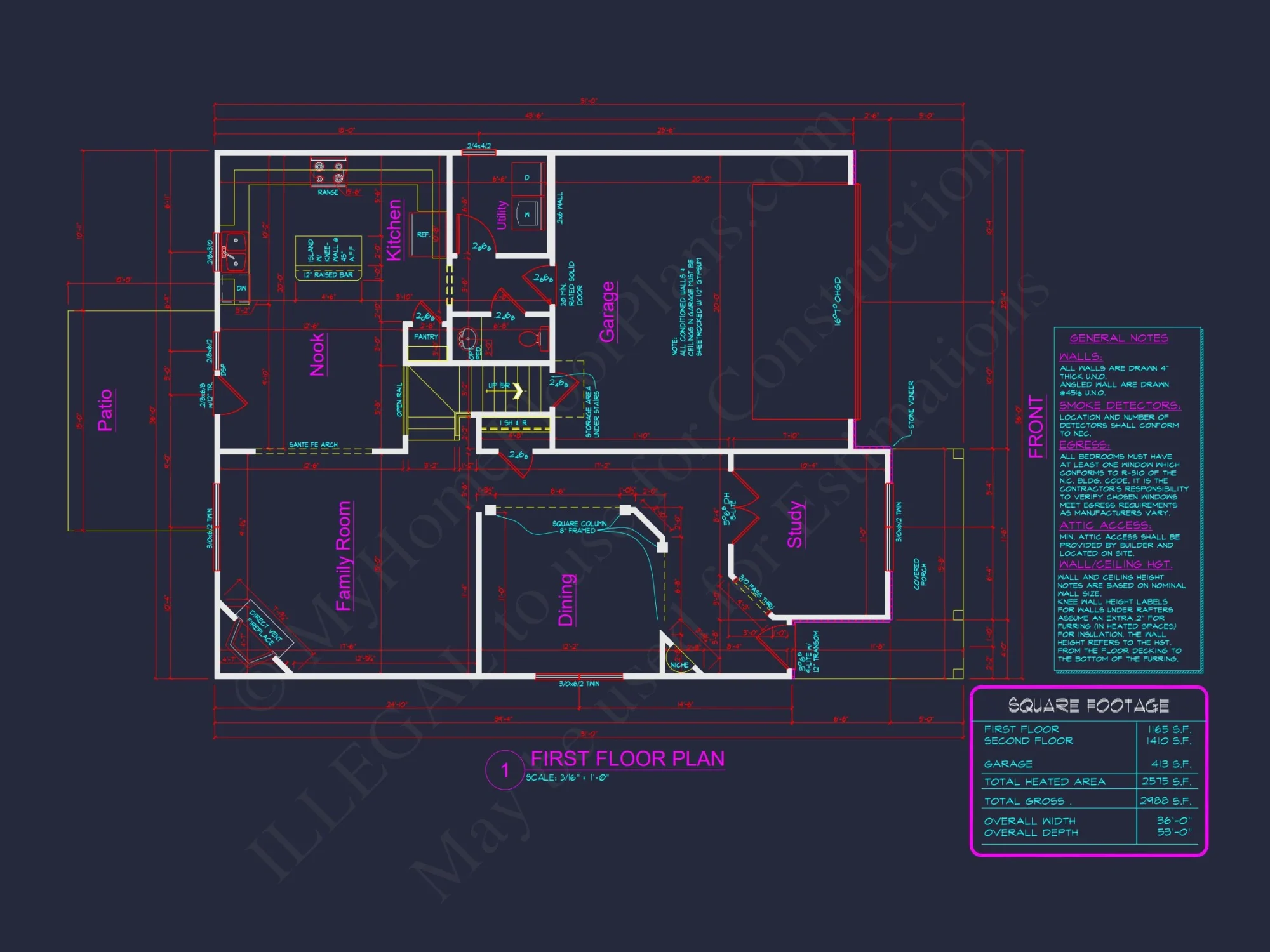 Modern Craftsman house Plan: Spacious CAD Architecture Blueprint