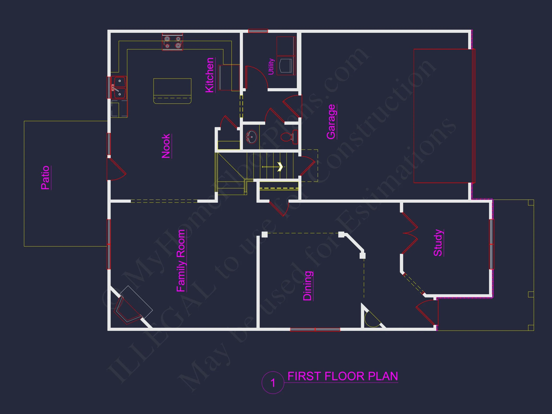 9-1202C HOUSE PLAN - Modern Craftsman house design offers 4 bedrooms, 3 bathrooms 3 Modern Craftsman house Plan: Spacious CAD Architecture Blueprint