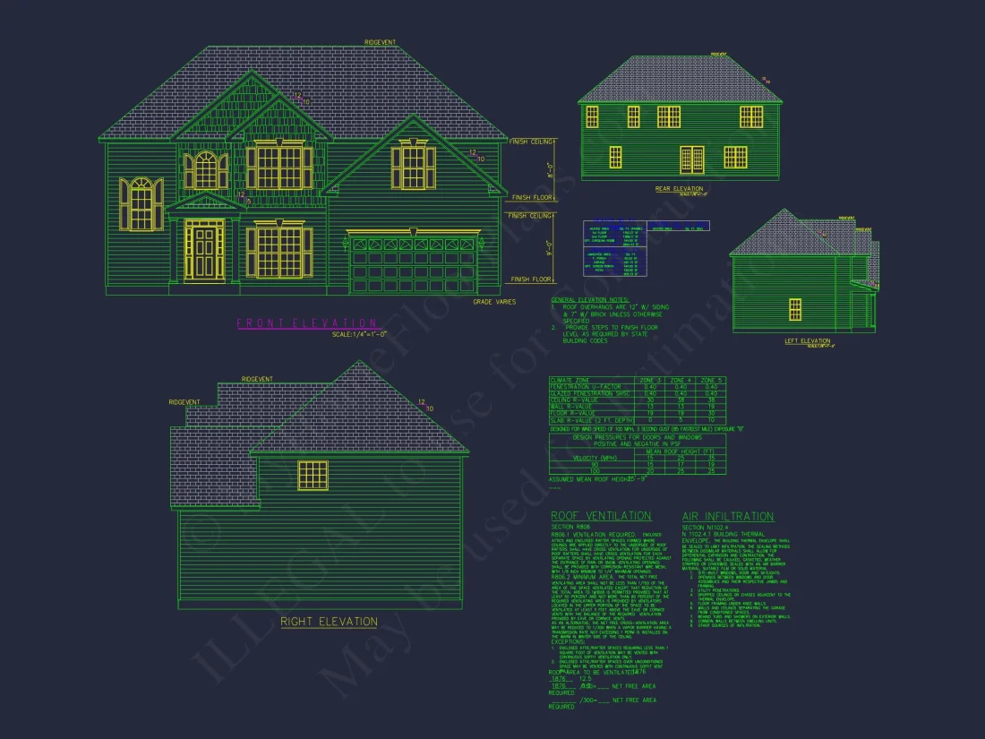 Beautiful house Plan with 4 Beds, 2 Car Garage & CAD Designs