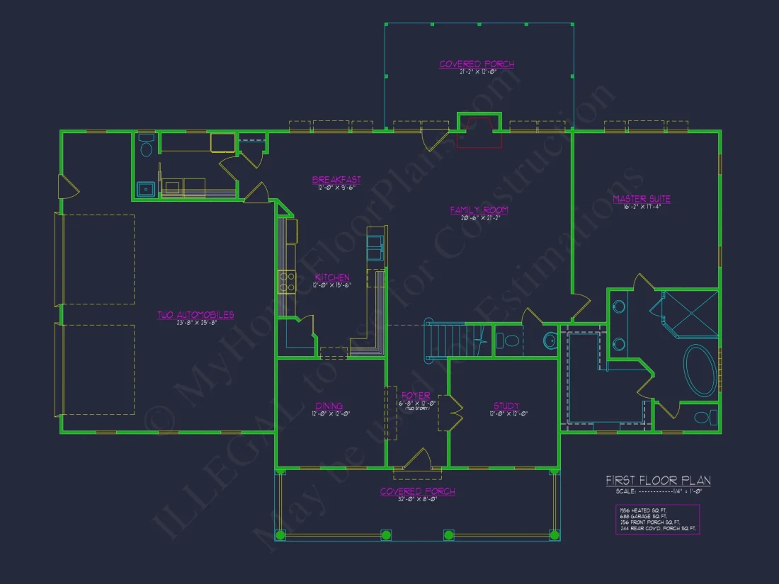 Stunning Colonial Revival house Plan with 2-Story CAD Designs