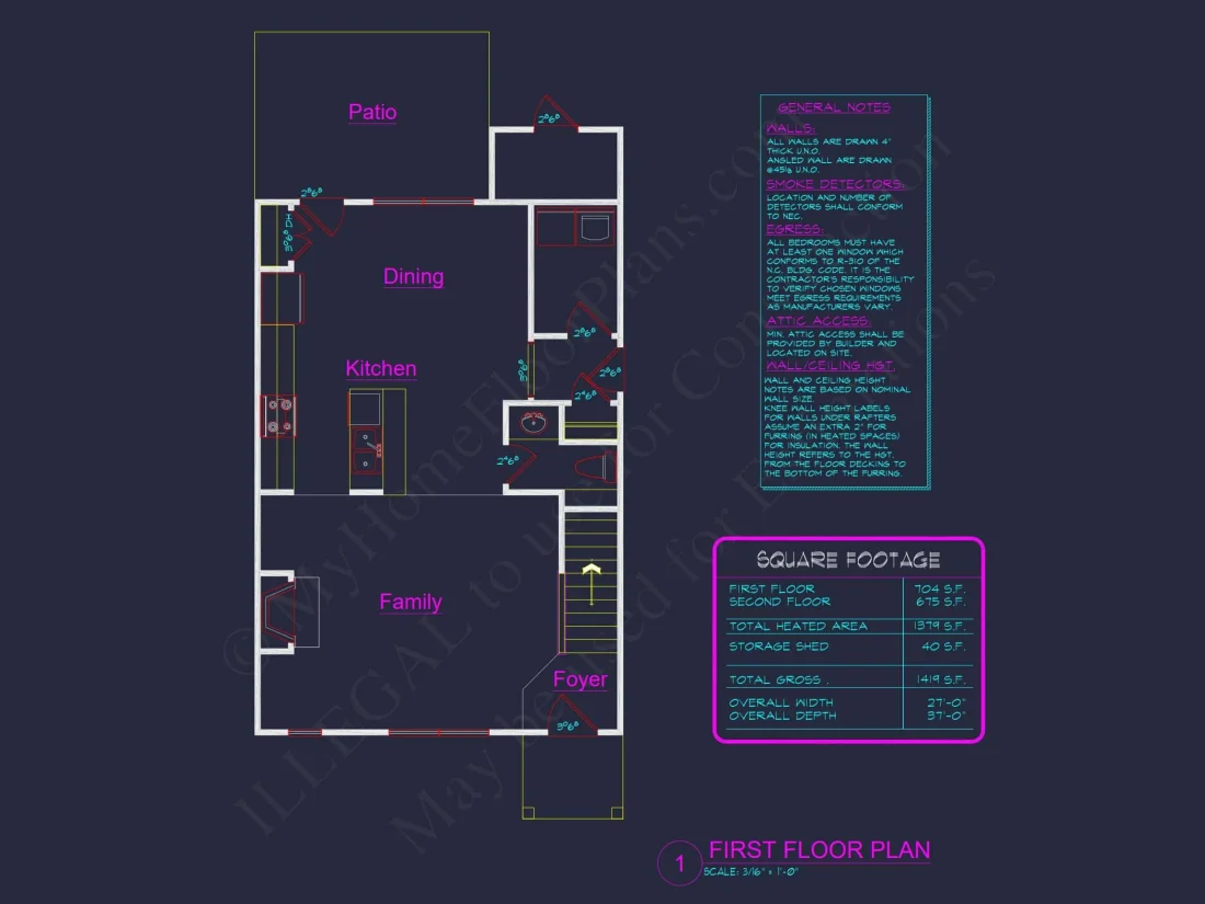 Modern 2-Story house Plan & Blueprint (1374 sq ft)