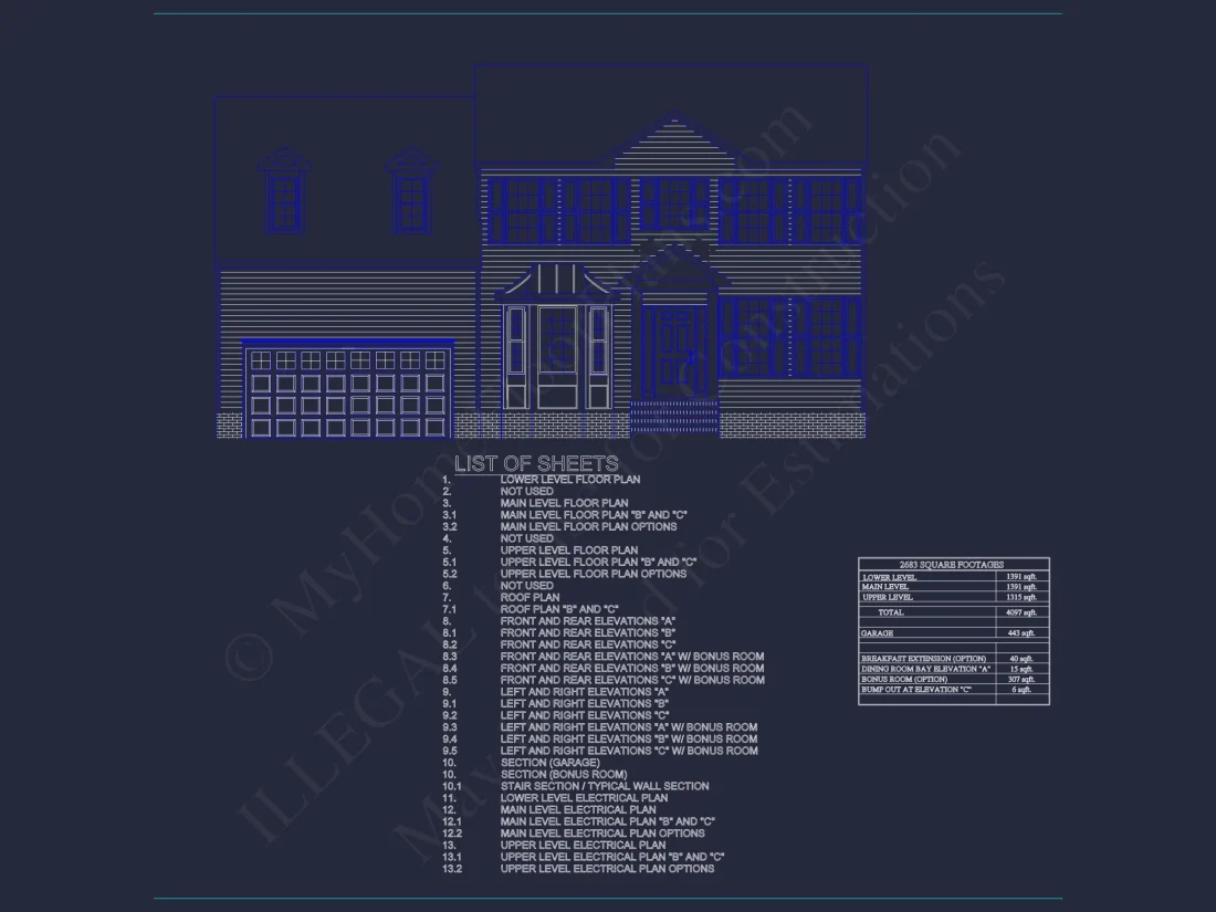 Modern Colonial house Plan with CAD Designs & Blueprints