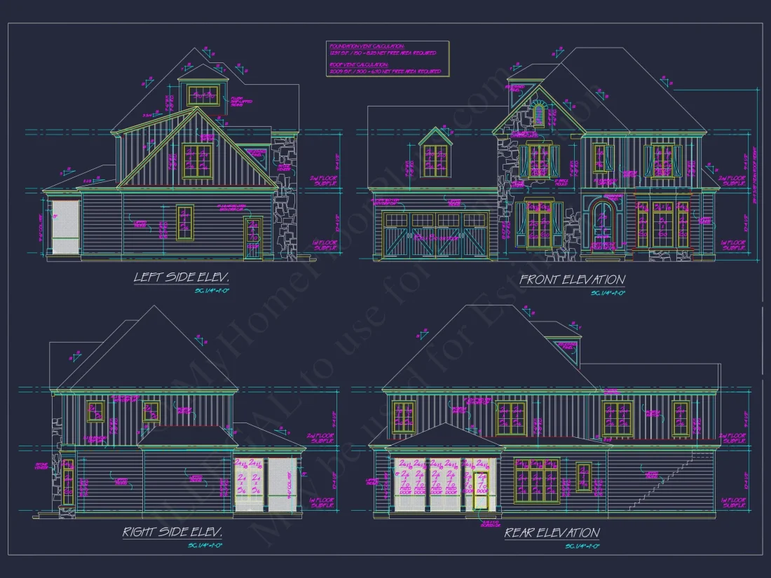Colonial Farmhouse house Plan with 2, 725 SF CAD Design