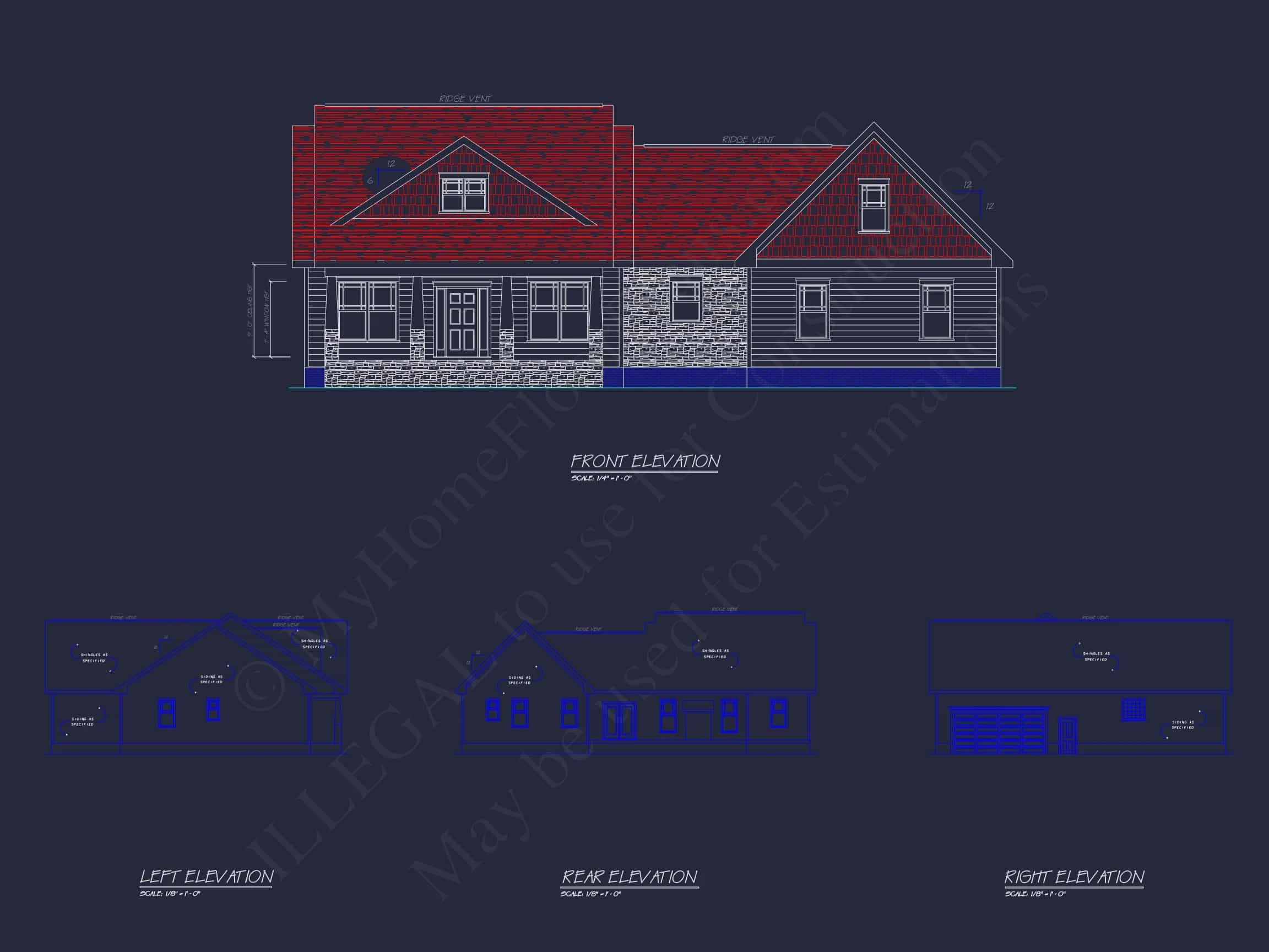 Traditional Colonial house Plan with 2 Floors and 4 Bedrooms
