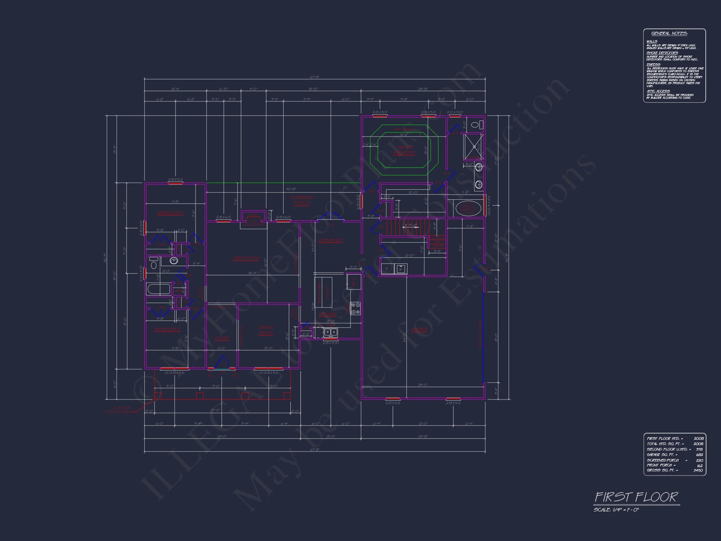 Traditional Colonial house Plan with 2 Floors and 4 Bedrooms