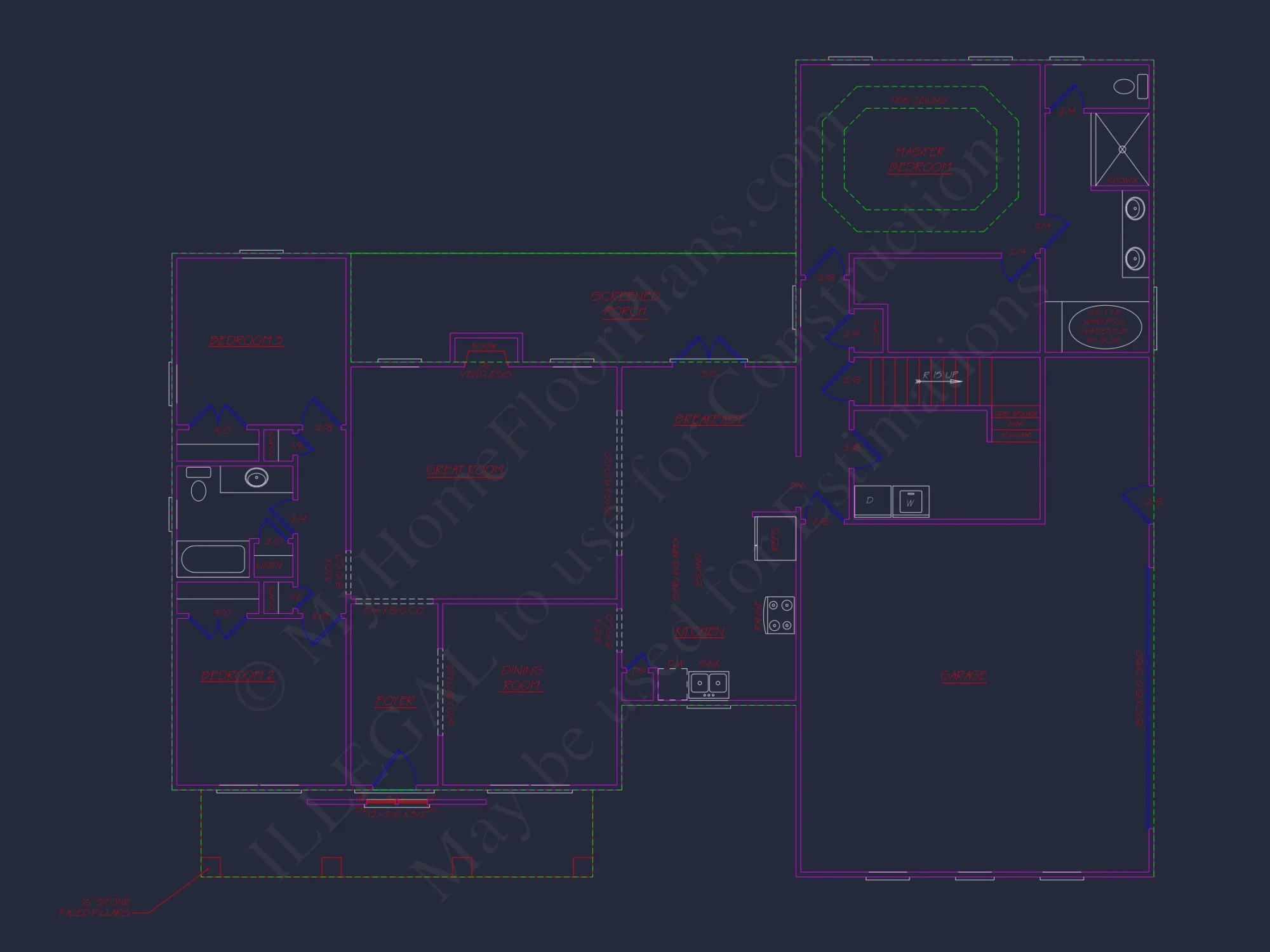 Traditional Colonial house Plan with 2 Floors and 4 Bedrooms