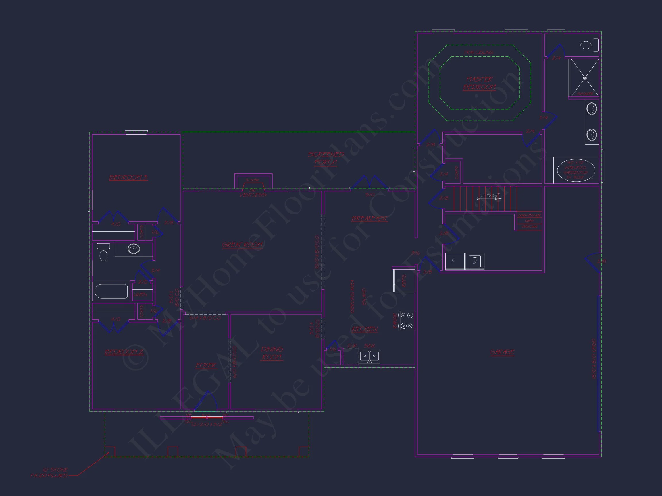 Traditional Colonial house Plan with 2 Floors and 4 Bedrooms