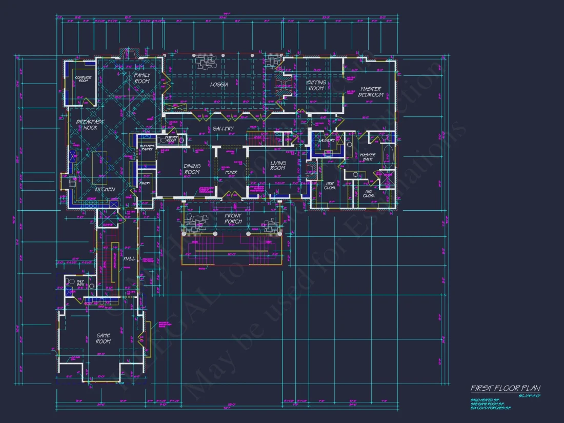 Colonial Revival house Plan with Spacious Floor Designs and CAD Blueprints