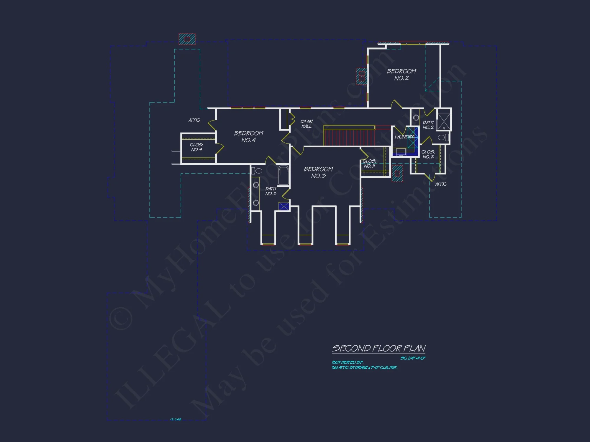 Colonial Revival house Plan with Spacious Floor Designs and CAD Blueprints