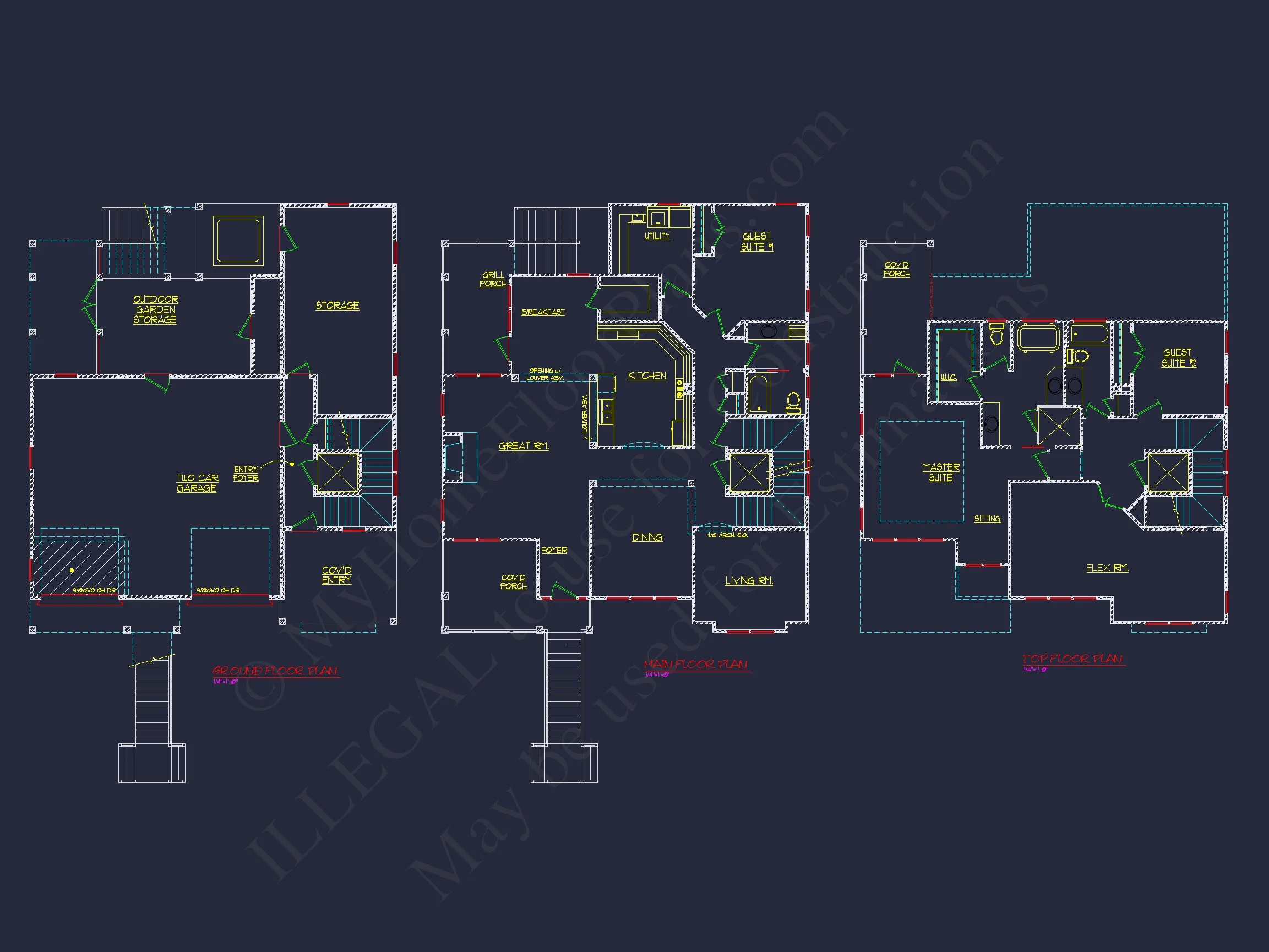 8-1907 HOUSE PLAN - Luxury 3-story coastal house plan features over 3,100 sq. ft., 3 bed, 3 bath 29 Beach Coastal house Plan with CAD Architecture Designs