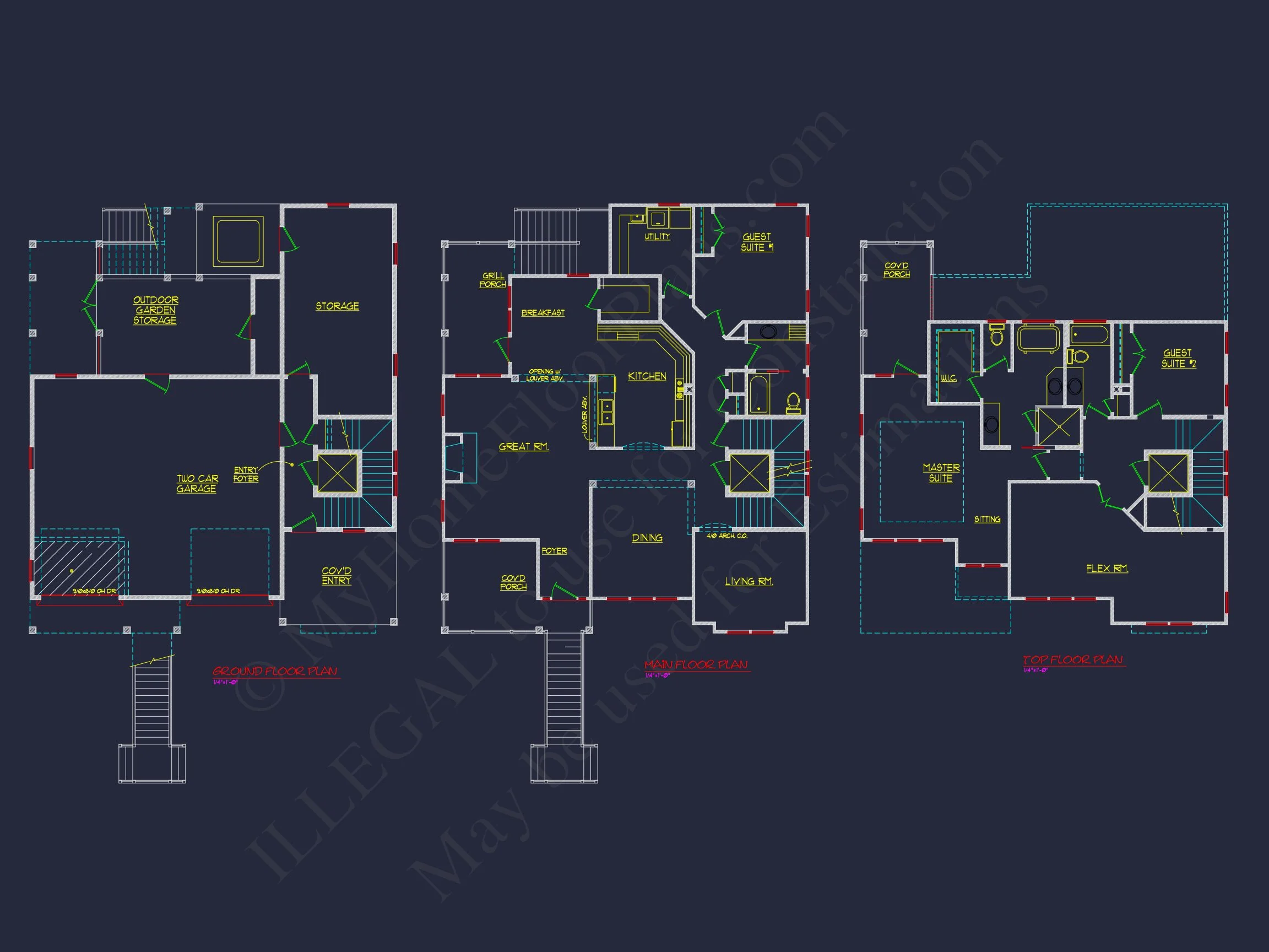 8-1907 HOUSE PLAN - Luxury 3-story coastal house plan features over 3,100 sq. ft., 3 bed, 3 bath 6 Beach Coastal house Plan with CAD Architecture Designs