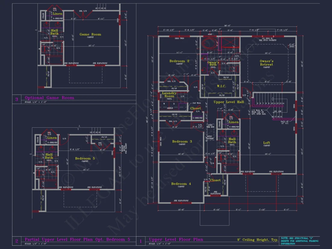 Elegant house Blueprint with 4 Beds & 3 Baths – CAD Designs