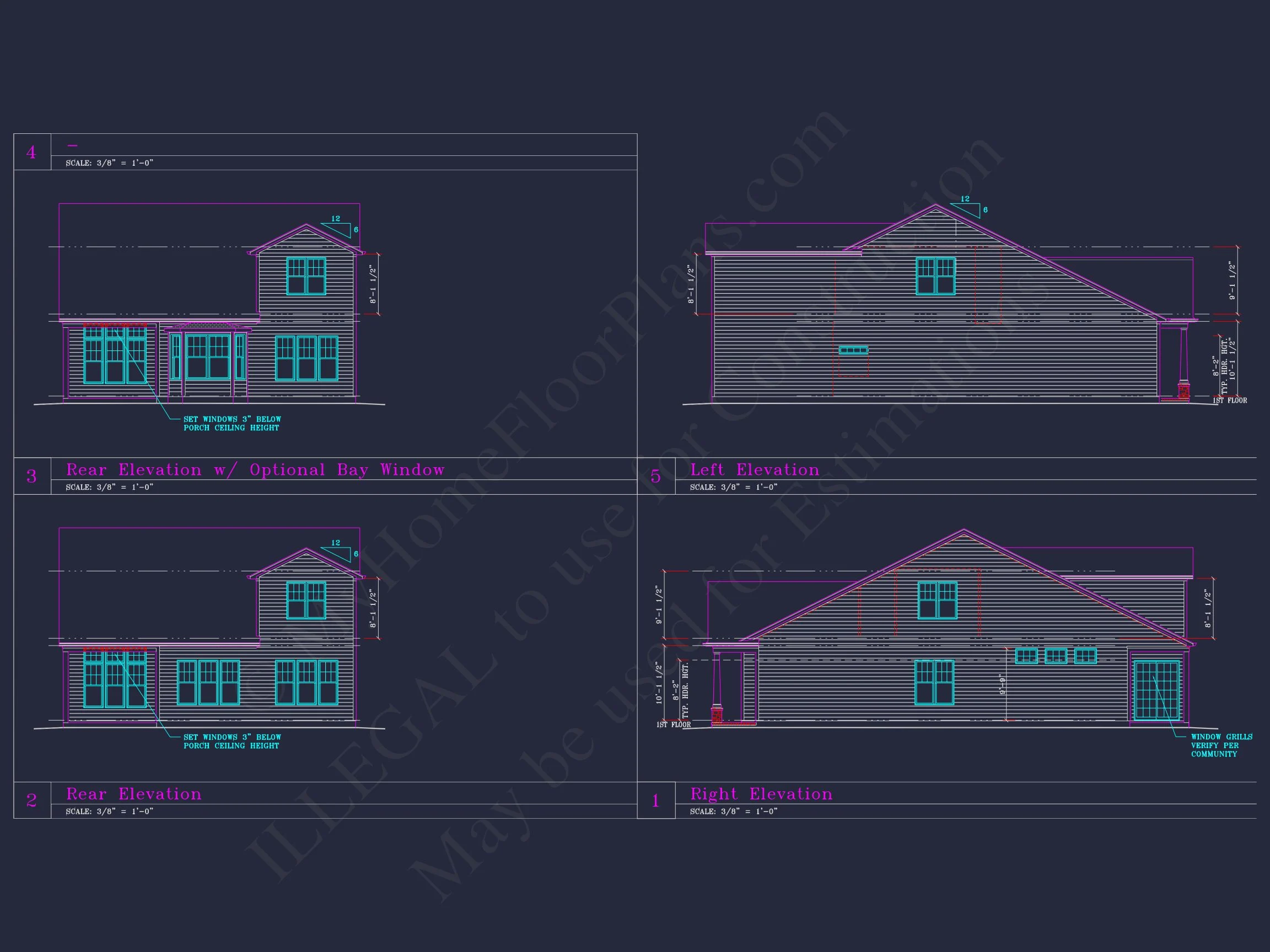 Spacious house Plan with 4 Elevations and 1.5 Story Designs