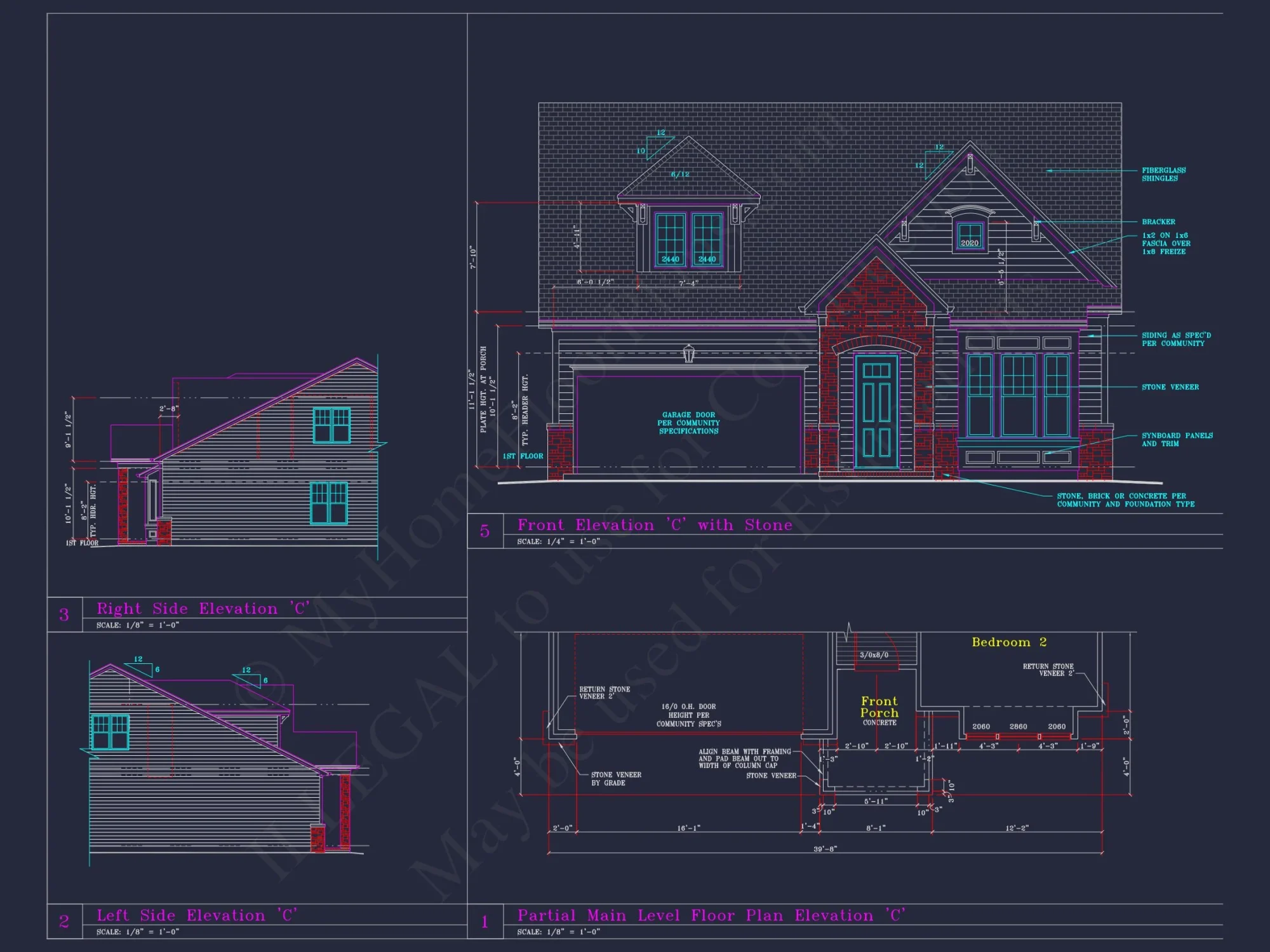 Spacious house Plan with 4 Elevations and 1.5 Story Designs