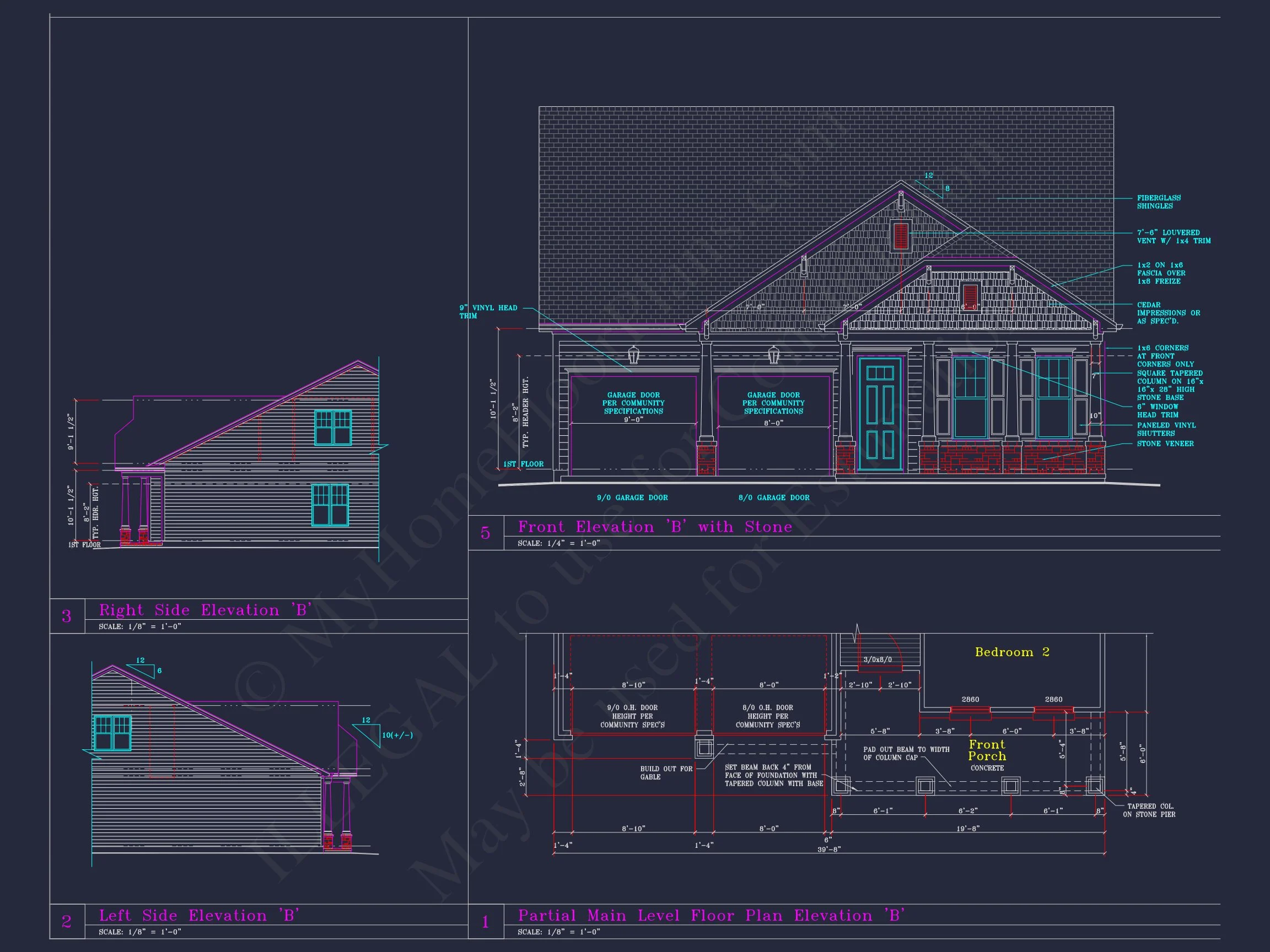 Spacious house Plan with 4 Elevations and 1.5 Story Designs