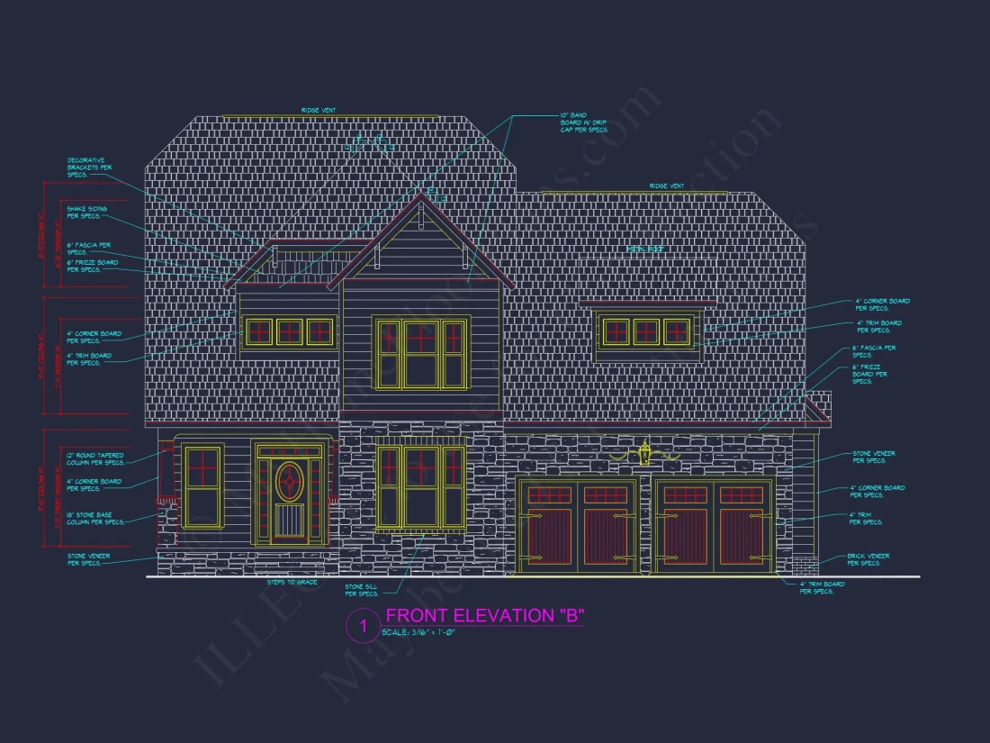Craftsman house Plan with 2 Stories, 4 Bedrooms, and CAD Designs