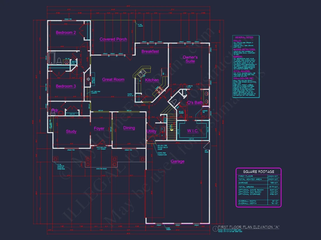 Craftsman house Floor Plan with 4 Bedrooms and 2-Car Garage