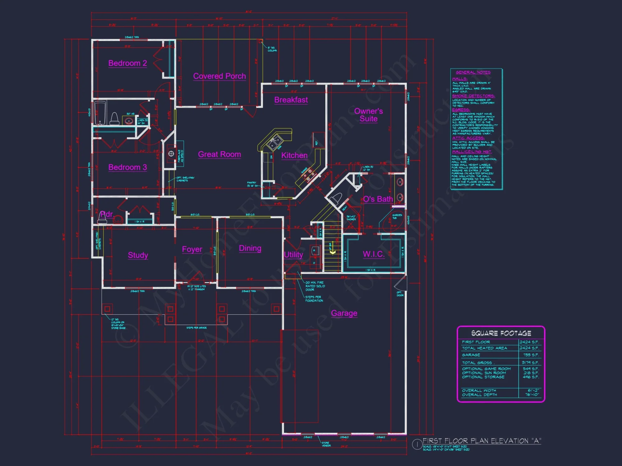 Craftsman house Floor Plan with 4 Bedrooms and 2-Car Garage
