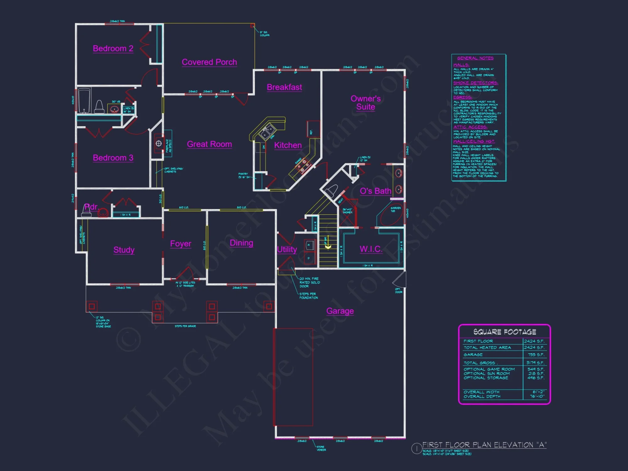 Craftsman house Floor Plan with 4 Bedrooms and 2-Car Garage
