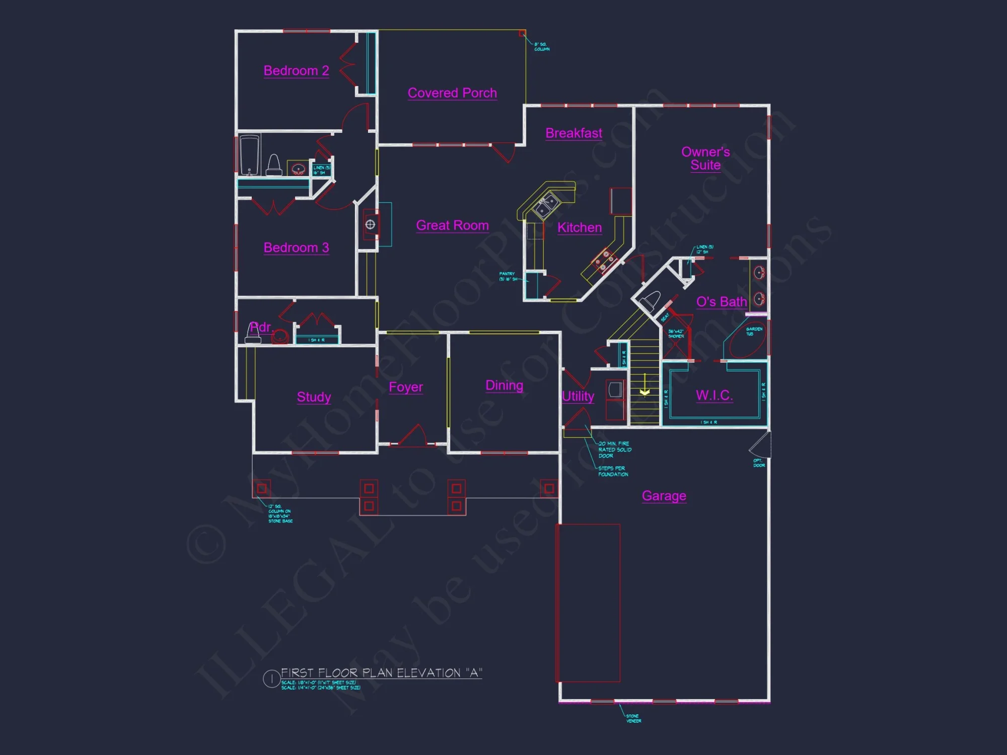Craftsman house Floor Plan with 4 Bedrooms and 2-Car Garage