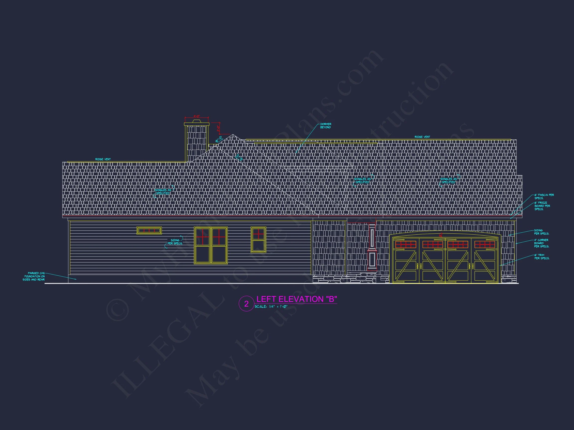 Craftsman house Floor Plan with 4 Bedrooms and 2-Car Garage