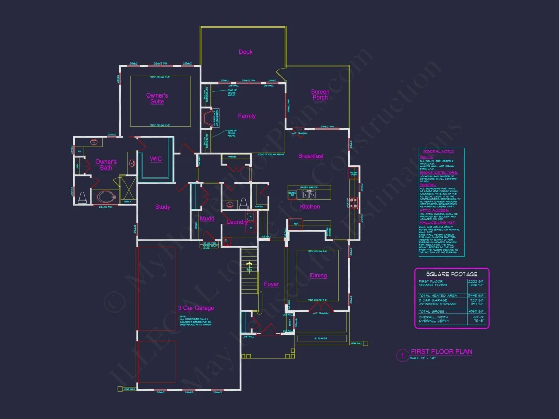Craftsman house Plan with 2 Stories and 3-Car Garage