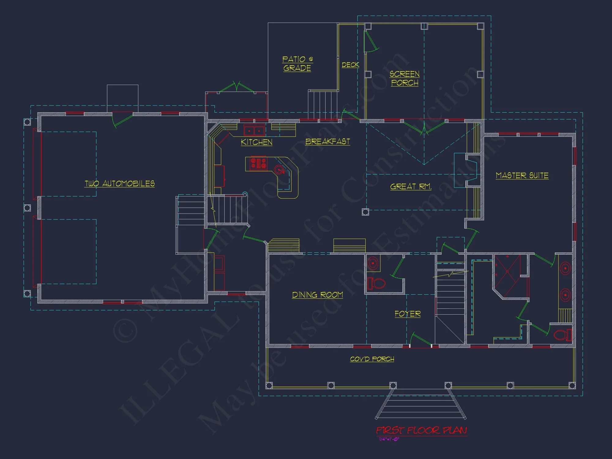 78'-Wide Cape Cod Floor Plan with Great Room and 2 Garage Bays