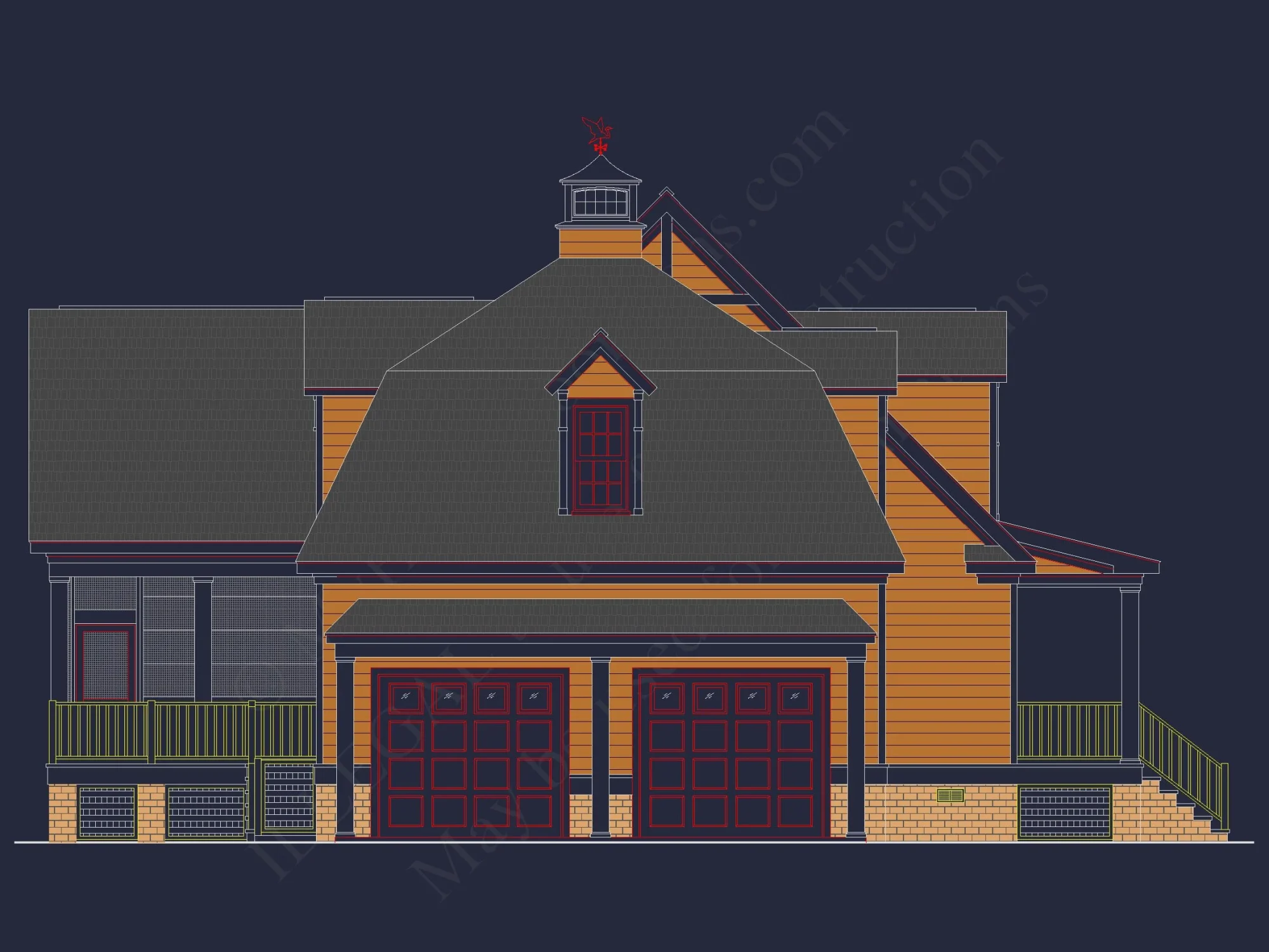 78'-Wide Cape Cod Floor Plan with Great Room and 2 Garage Bays