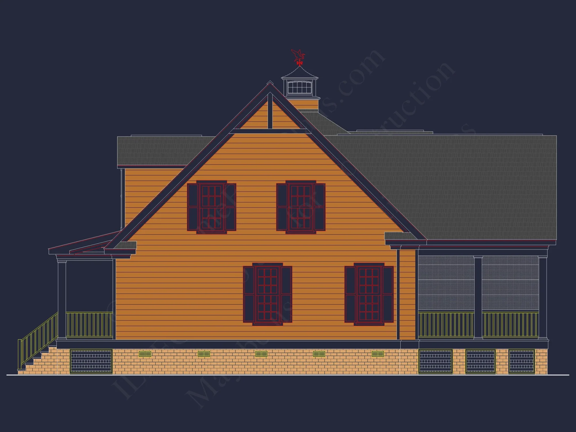 78'-Wide Cape Cod Floor Plan with Great Room and 2 Garage Bays