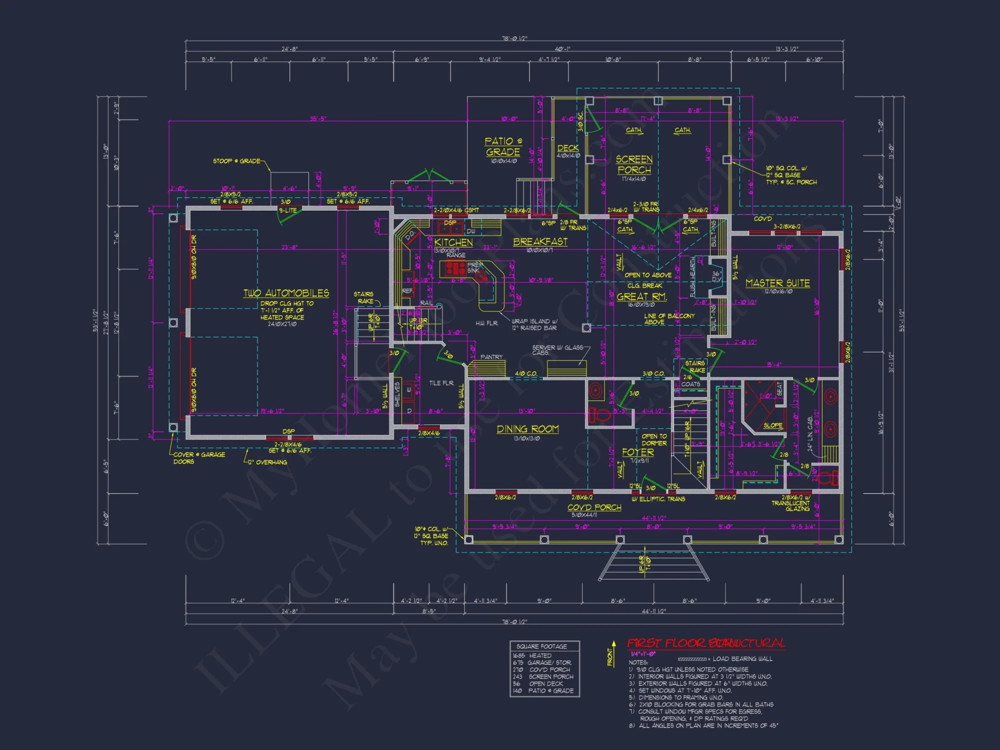 78'-Wide Cape Cod Floor Plan with Great Room and 2 Garage Bays