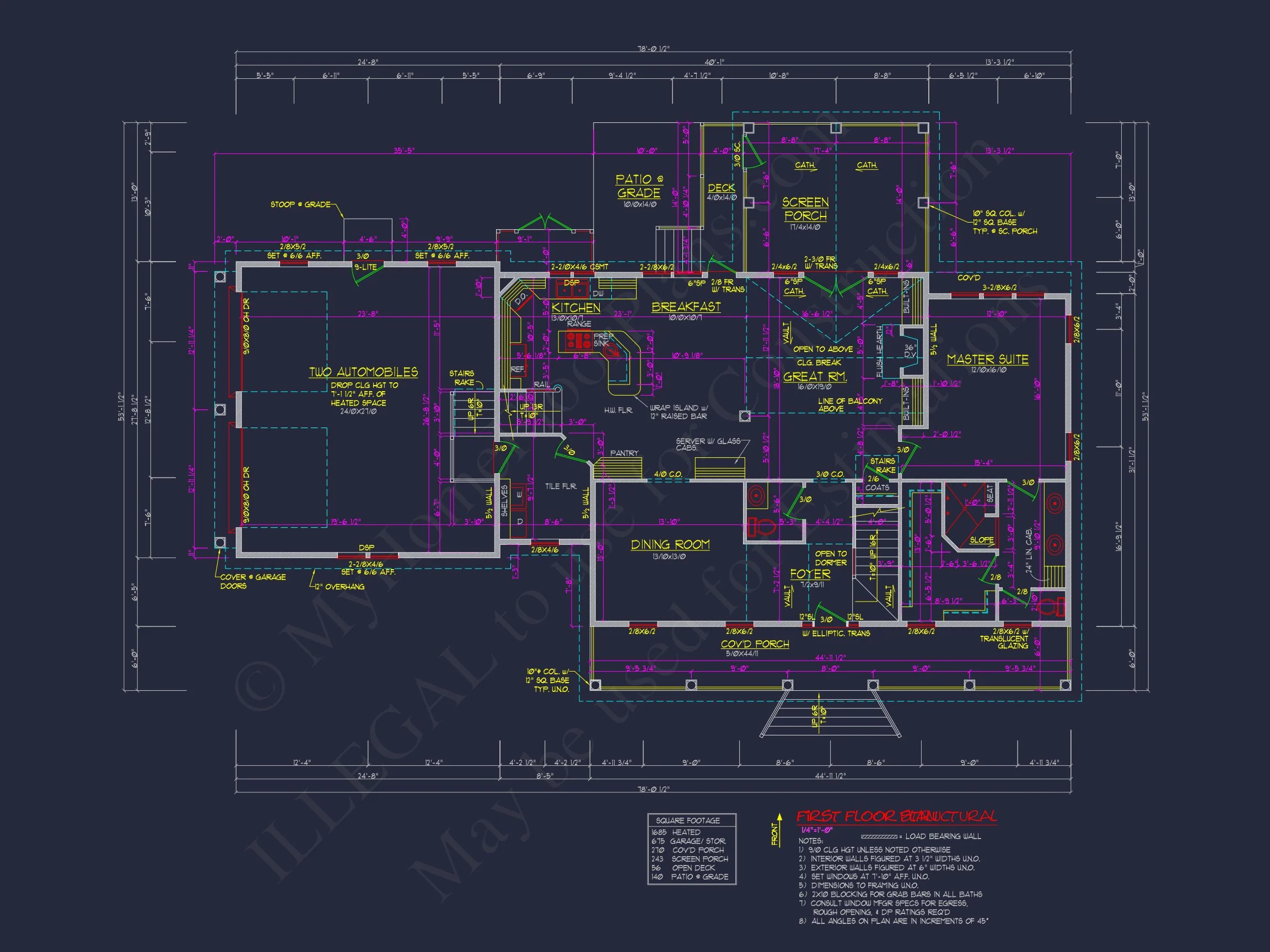 78'-Wide Cape Cod Floor Plan with Great Room and 2 Garage Bays