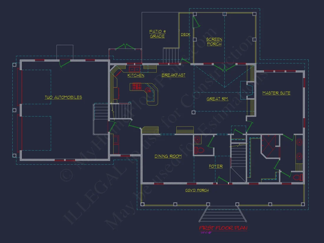 78'-Wide Cape Cod Floor Plan with Great Room and 2 Garage Bays