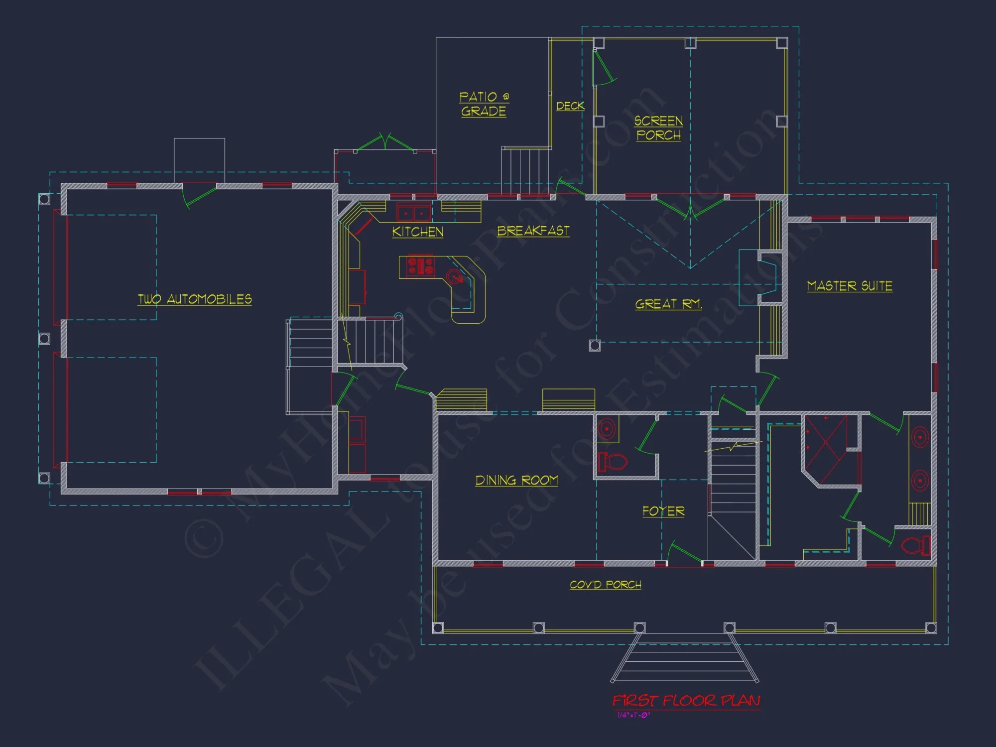 78'-Wide Cape Cod Floor Plan with Great Room and 2 Garage Bays