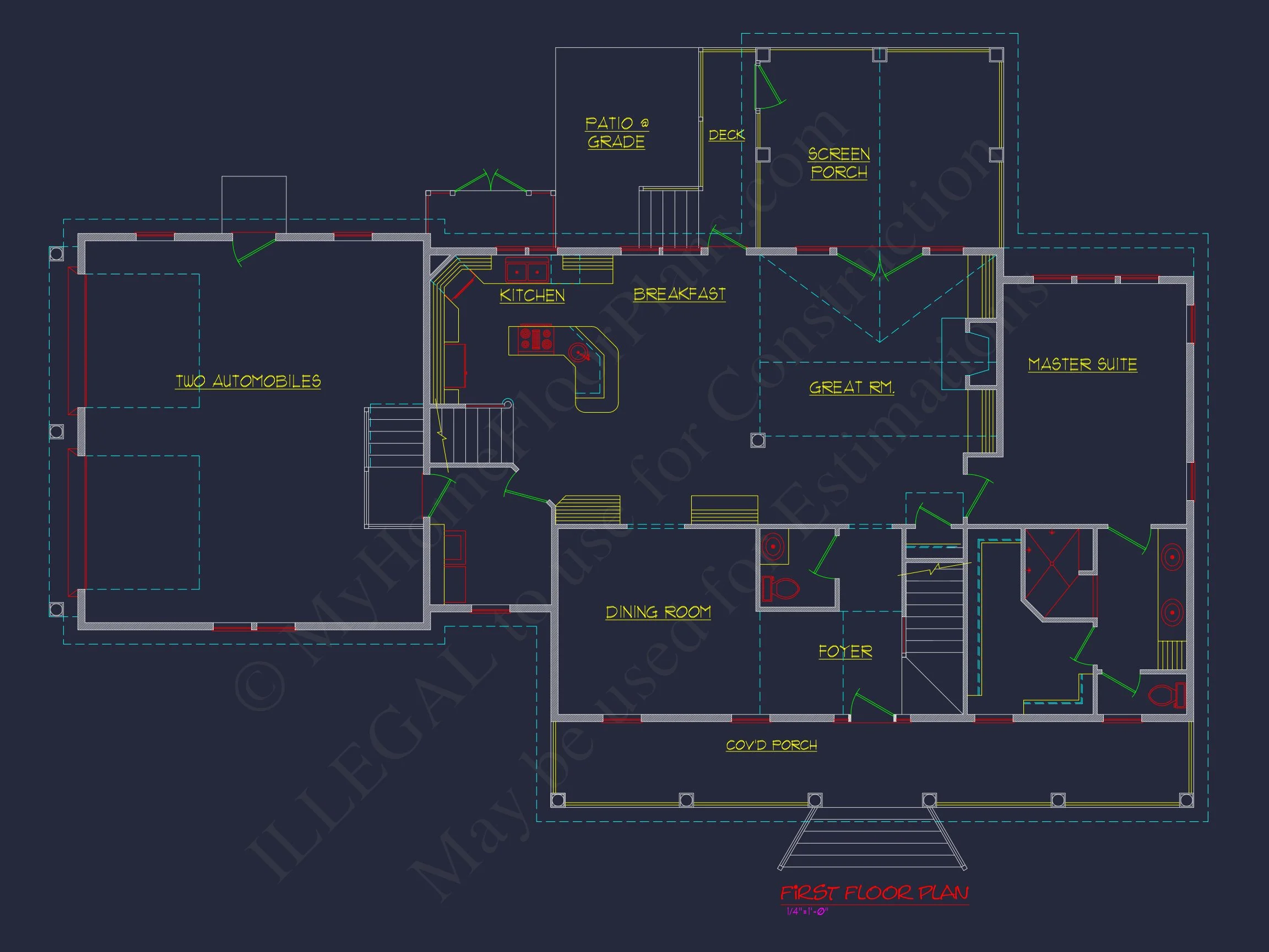 78'-Wide Cape Cod Floor Plan with Great Room and 2 Garage Bays