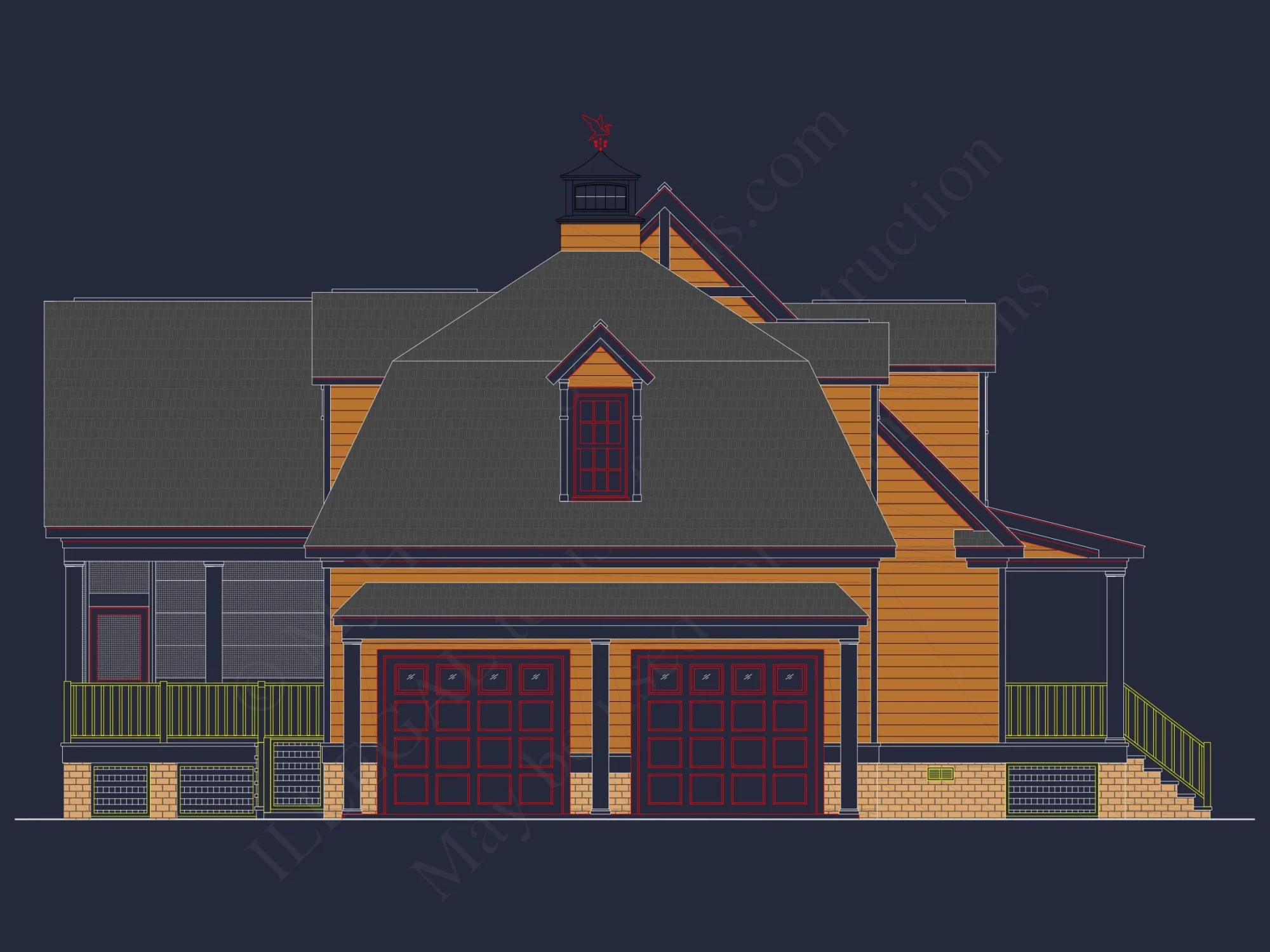 78'-Wide Cape Cod Floor Plan with Great Room and 2 Garage Bays