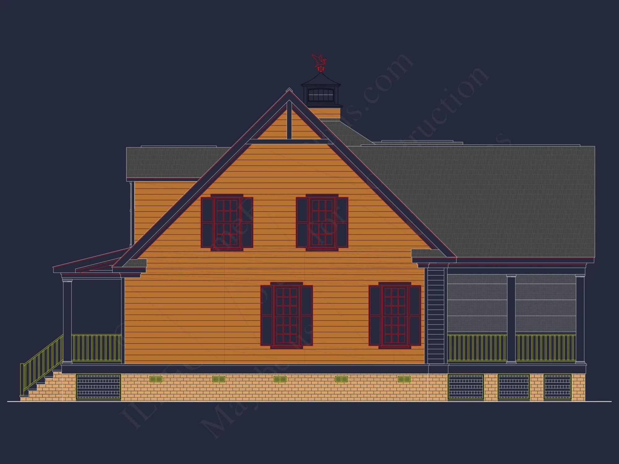 78'-Wide Cape Cod Floor Plan with Great Room and 2 Garage Bays